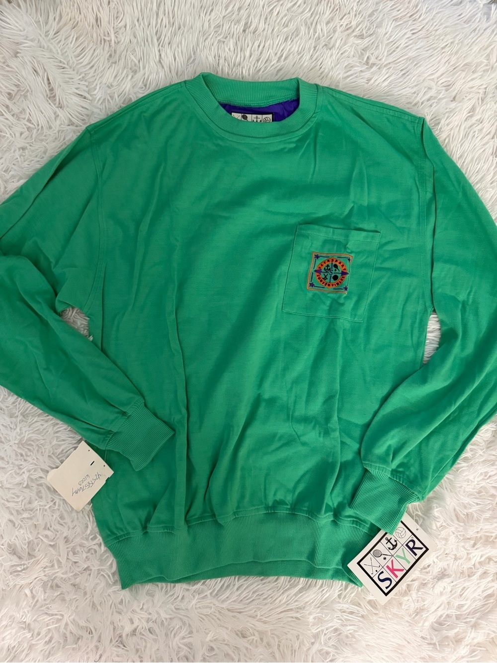 Vintage SKYR Sport Green Crewneck Sweatshirt Pocket Logo Made in Macau M